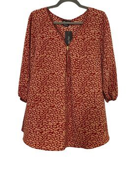 City Chic Women M Copper Leopard Print Tunic Top Zip Detail Tribal Boho NEW